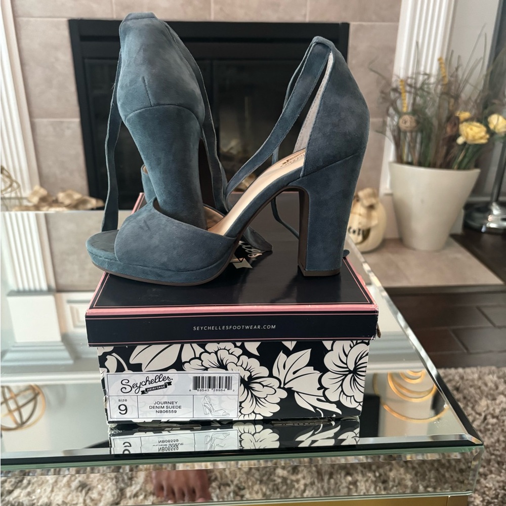 Seychelles Blue Suede Block Heel Sandals